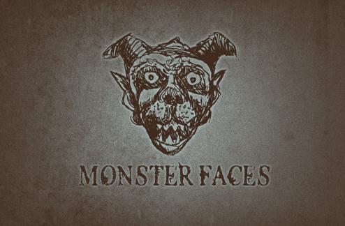 Hand Drawn Monster Faces Vector Set