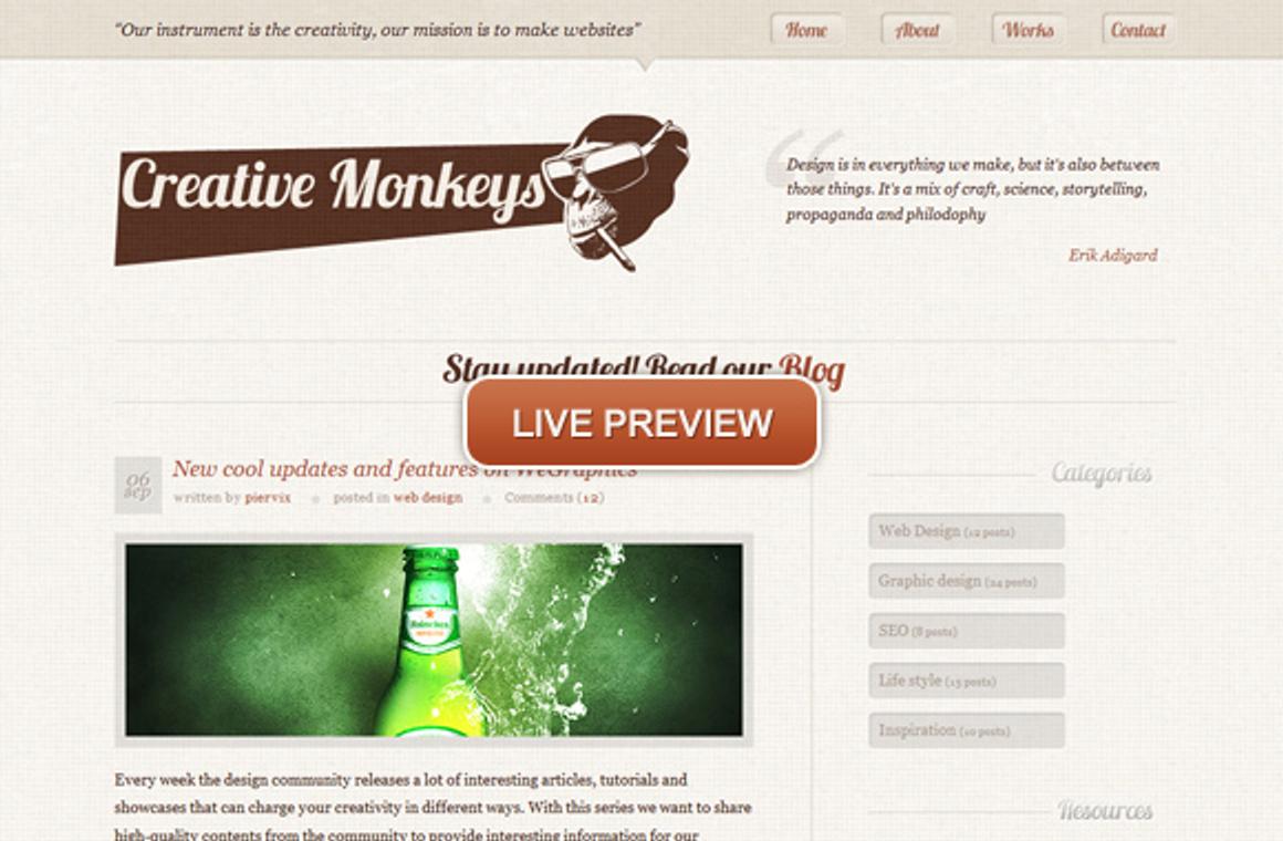 Creative Monkeys, an unique portfolio template